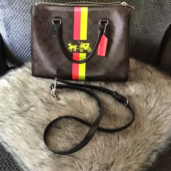 Coach Handbags - EUC Coach Signature Bennet Neon Stripe Bag